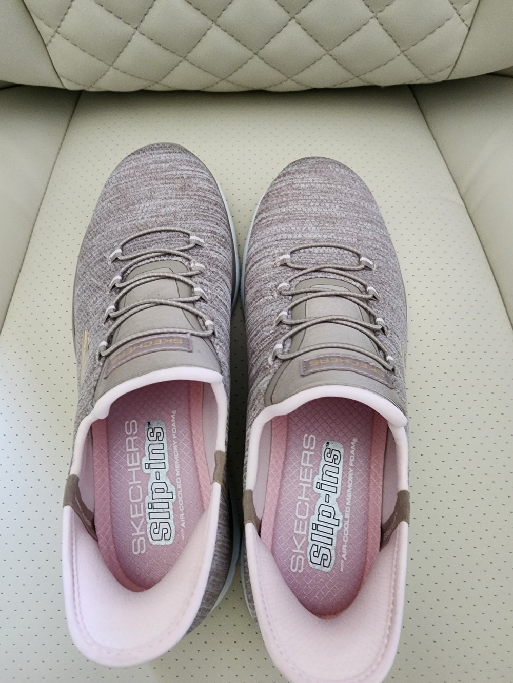Skechers Women’s Slip-Ins Knit Sneaker in Taupe Pink